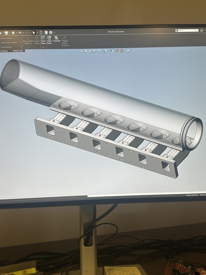 SolidWorks CAD 3D model of custom intake manifold assembly