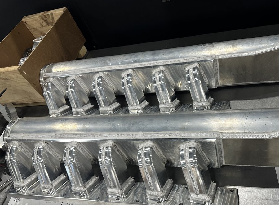 TIG welded aluminum custom intake manifold with CNC machined runners